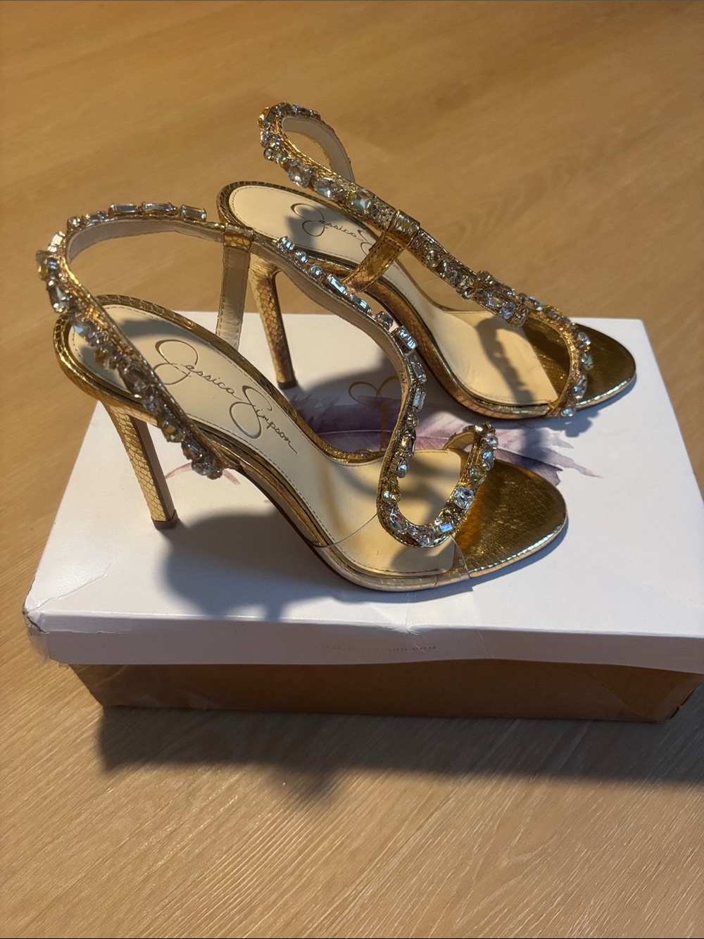 Jessica Simpson Jaycin Metallic Embossed Jewel Embellished Heels size 7 - Picture 3 of 7